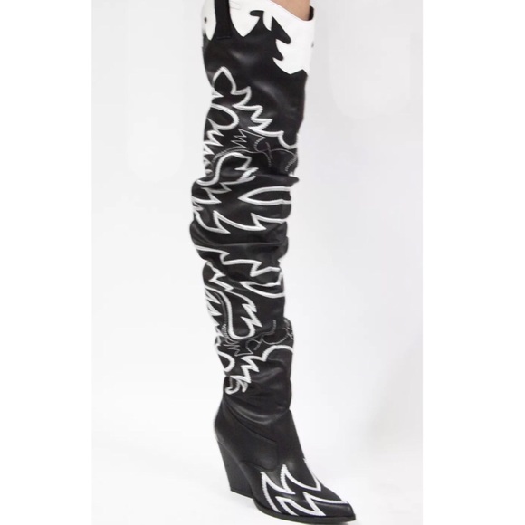 Black and white over the knee western slouchy boot - Picture 6 of 8